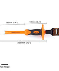 Beefy 12-Inch Flat Chisel With Bi-Material Hand Guard For Demolishing Masonry Carving And Concrete Breaker Jobs, Heat Treated CRV Steel