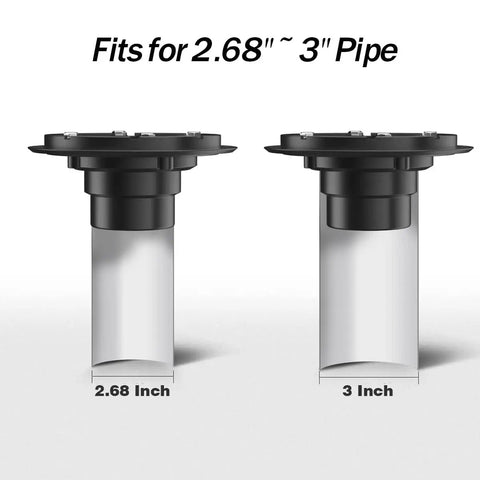 Round Shower Drain Kit Matte Black With Adjustable Base Flange 4 Inch Drain Cover With Threaded Adapter for 2.68 to 3 Inch Pipes