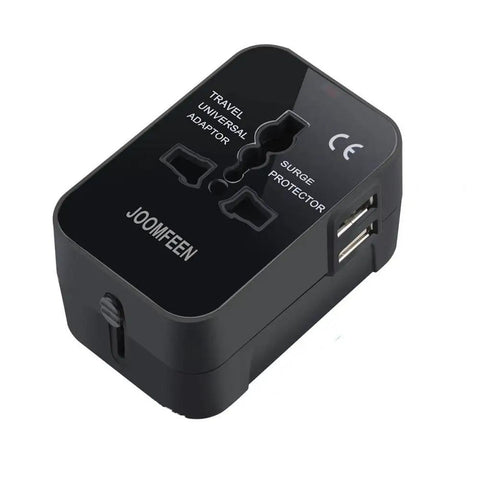 Worldwide Travel Power Adapter With Dual USB Ports All In One Universal Wall Charger For USA EU UK AU Plug And Laptop Or Phone Charging On The Go Black