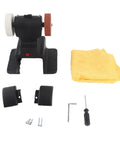 Hamwesh 250W Mini Bench Grinder with two wheels, power switch, accessories, and cloth for polishing.