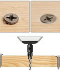 4-piece countersink drill bit set for woodworking with 1/4 in hex shank, metal bits shown on wood