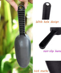 Close-up of Three Pack Plastic Garden Shovels Set Hand Trowels For Planting Digging Transplanting with hole design and tick marks