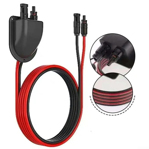 Built Tough Solar Cable Gland Kit 10AWG 2m Extension Cord With Waterproof IP68 ABS Junction Box And Connectors For Marine And Off Grid UV Resistant No Fuss Sealing Durable RV Roof Or Boat Deck Plug with visible coils and connectors in detail view