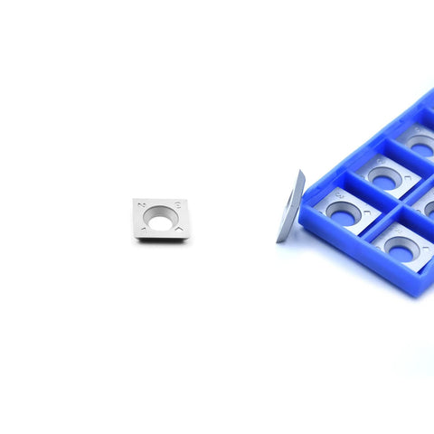 CDBP 15mm square carbide insert for woodturning; 15×15×2.5mm, center hole, 10 pcs in blue organizer tray