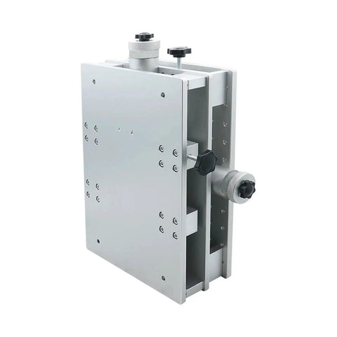 Precision Aluminum XY Axis Manual Motion Stage For Laser Marking Engraving Equipment side view with controls and linear guides.