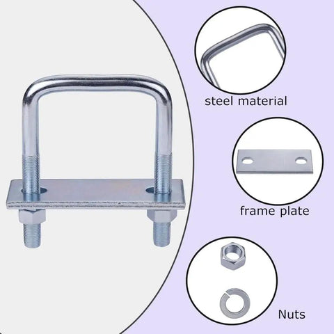 Heavy Duty Leaf Spring Clamp Kit 2 Pcs, Premium Tie Bolts Built To Lock Tight On 3 Inch Springs For Trucks Trailers And Off Road Rides That Rock. steel U-bolt clamp with frame plate and nuts