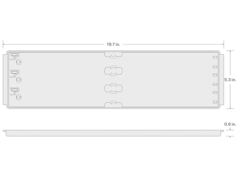 Diagram of dimensions for 18 Inch Three Rail Tray For Socket Rails With Locking Rails And Easy Release Button.