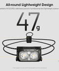 NU25 MCT Ultralight Headlamp 400 Lumens USB C Rechargeable For Backpacking Camping Hiking And Running, Featherweight 47g design