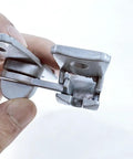 Close-up of Heavy Duty Silver Door Latch With Hook And Eye Turn Button Cabinet Lock For RV Gates and Kitchen Cupboards.