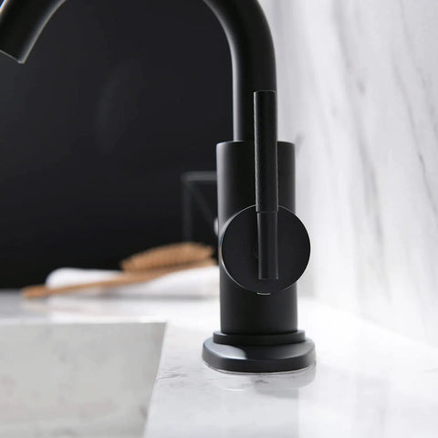 Matte Black Single Handle Bar Sink Faucet With 6 Inch Deck Plate 360 Degree Swivel Spout One Hole Bathroom Tap