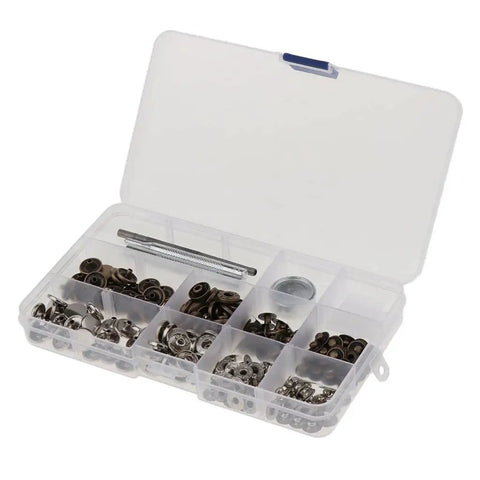 Leather Craft Snap Fasteners Kit With 12mm Brass Buttons Bronze And Silver, Includes Hole Punch And Anvil, 30 Sets And 2 Fixing Tools, Easy Shirt And Coat Repairs For Handy DIYers, in plastic storage box