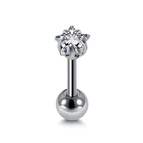 Clear Cubic Zirconia Star Stud Earrings 16G 4mm CZ With 4mm Ball Back Screw Post Stainless Steel Unisex Nose Helix Cartilage Ear Lobe Jewelry Dope Sparkle For Everyday Wear, 16G screw post