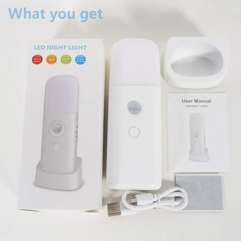 Motion Sensor Night Light Dimmable With 5 Brightness Levels, 2000mAh Rechargeable Battery, light with box and charger