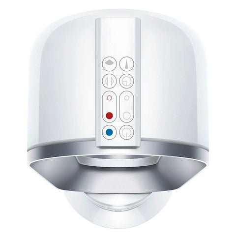 Top view of Hot And Cold Tower Bladeless Fan Heater AM09 White Silver Refurbished All In One Climate Control showing control panel.