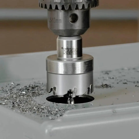 Heavy Duty Pro Grade Seven Eighths Inch Carbide Hole Cutter For Stainless Steel Mild Steel Iron Copper And Brass Delivers Clean Precise Holes Fast With Durable Construction For Tough Metal Work cutting through metal sheet