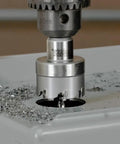 Heavy Duty Carbide Hole Cutter 1 3 Eighth Inch Creates Clean Holes In Stainless Steel Mild Steel Iron Copper Brass Up To Three Sixteenth Inch Thick Built Tough For Long Lasting Performance In Serious Metalwork Projects drilling metal sheet