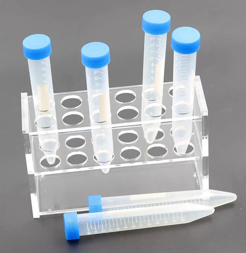 Clear Acrylic Test Tube Rack With 12 Sockets Two Layer Stand For 10ml Tubes Pro Grade Lab Organizer with blue cap tubes