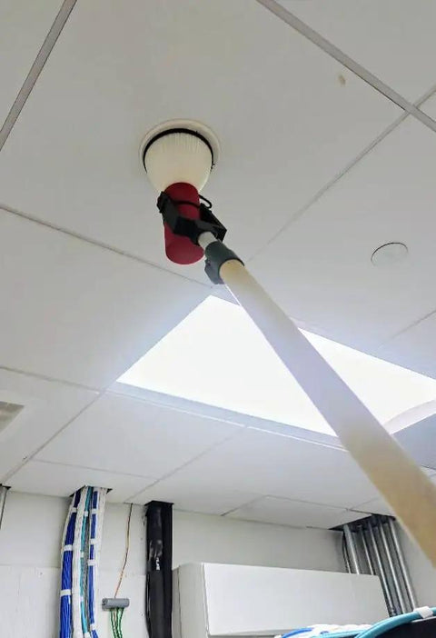 Rock Solid Fire Alarm Smoke Detector Test Tool With A Smart Pivoting Head And Universal Extension Pole checking ceiling smoke detector.