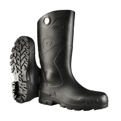 Steel Toe Waterproof PVC Work Boots For Men And Women With Wide Calf Grippy Rubber Outsole, Lightweight Garden Rain And Fishing Safety Boots, All Day Comfort, Rugged Protection, Black