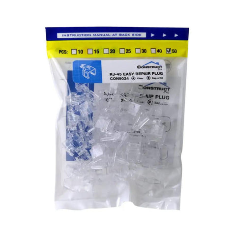 RJ45 Easy Plug Repair Clips For Cat5e And Cat6 Cables Clear Replacement For Damaged Release Clips Pack of 50 in plastic bag