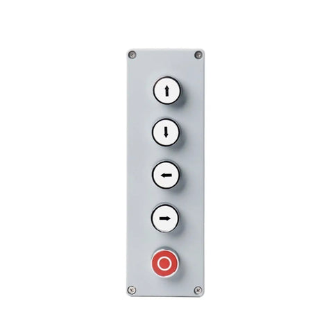 Beefed-Up Explosion-Proof Metal Push Button Control Box For Emergency Start And Reset with arrow buttons and red stop button