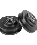 Rock Solid Barn Door Wheels With Silent Nylon Rollers And Heavy Duty Zinc Alloy Sliding Closet Hardware For Butter Smooth Glide, pair of black rollers.