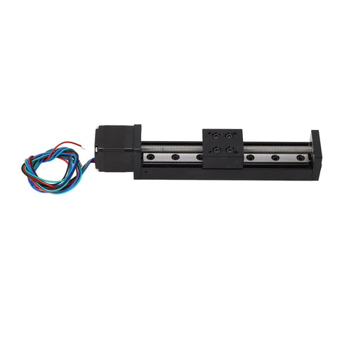 Precision Mini Linear Rail Slide Actuator With A Solid 28Mm Stepper Motor And Sweet 100Mm Travel For Cnc Stage Assemblies, side view.