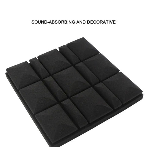 Heavy Duty 10 Pack Soundproof Acoustic Foam Panels 2X12X12 Inch Non Adhesive Wedge Tile Set for Home Studios shown in dark color.