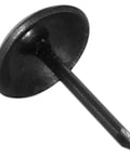 Top Shelf Black Upholstery Tacks Featuring A Vintage Antique Style 200 Count Pack Slick Metal Thumb Nails close-up view of black smooth thumb nail.