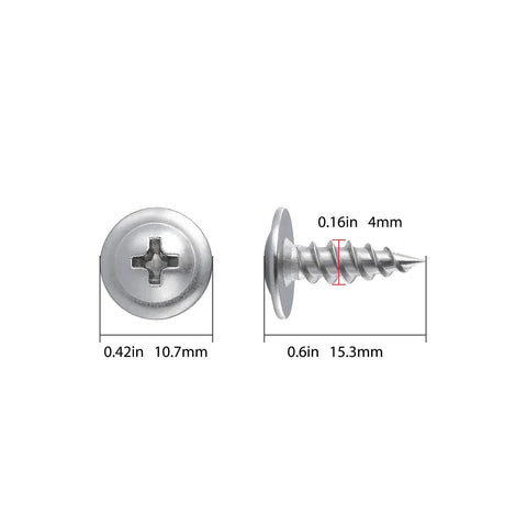 400 Piece Phillips Truss Head Wood Screws 8 X 1 2 Inch 410 Stainless Steel Self Tapping Hardware with detailed dimensions.