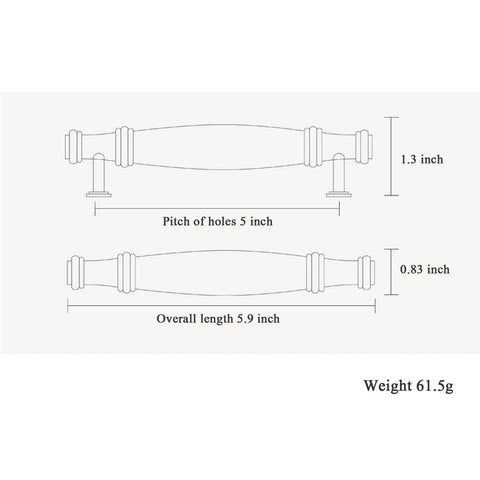 Diagram of Two Pack Ceramic And Zinc Alloy Vintage Cabinet Knobs In Rich Brown With Floral Motif And Five Inch Hole Spacing