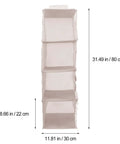 Four Tier Hanging Closet Storage Bag With Thick Oxford Fabric Drop Dead Durable Foldable Door Organizer Heavy Duty Wardrobe Rack Big Time Space Saver For Any Room showing dimensions and storage pockets.