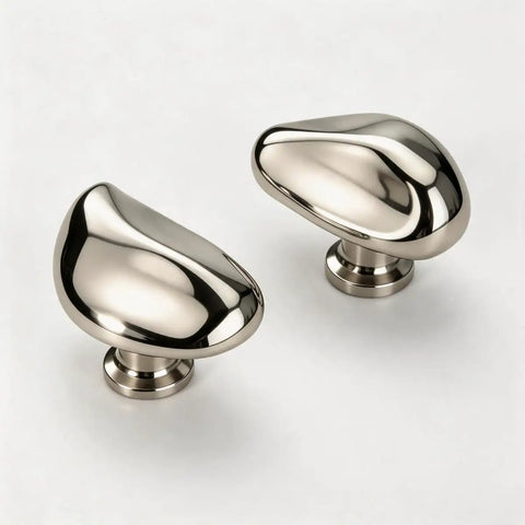 Slick Titanium Silver Pebble Cabinet Knobs 1.53 Inch Irregular Oval Zinc Alloy Drawer Pulls Polished Chrome Modern Hardware