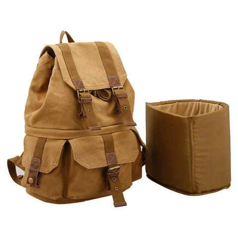 Canvas DSLR Camera Bag Backpack For Travel And Outdoors, High Capacity Photo Gear Carrier That Fits Tripod And Lenses, bag with insert