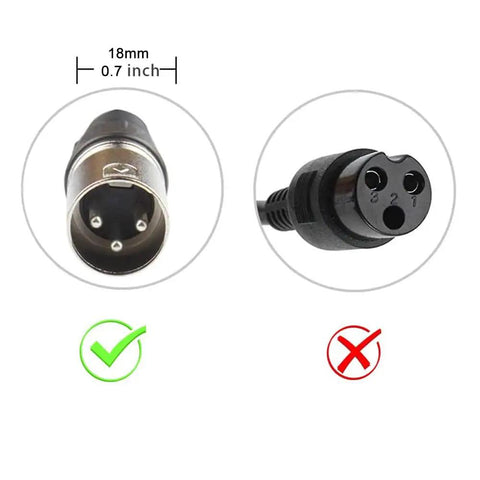 18mm 3-pin XLR connector for 24V 2A Battery Charger For Mobility Scooters And Power Chairs With 3 Pin XLR Connector 100 240V Input 24V 2A Output Faster Than 1A Models Includes Four Point Nine Foot US Cord
