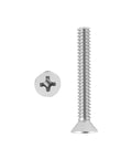 304 Stainless Steel Machine Screws 50 Piece Pack Of Standard 6-32 Thread By One Inch Extra Long Outlet Screws showing a long screw and a flat head.