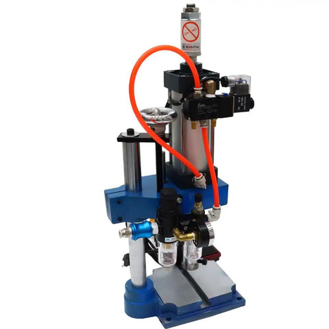 Heavy Duty Pneumatic Punch Press Desktop Sheet Metal Hole Puncher With Adjustable Cylinder Stroke No Sweat Operation And Rock Solid Anti Rotation Guide Rails close-up view highlighting control valves and pneumatic components.