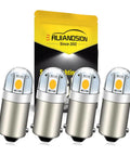 4 Pack 6V Warm White BA9S LED Bulbs, Ideal For Pinball Machines And Classic Car Interior Lights, 200 Lumens, packaging visible