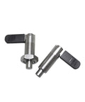 L Shape Indexing Plunger Pin With Spring Loaded Quick Release Knob two metal pins with black knobs for machinery setup