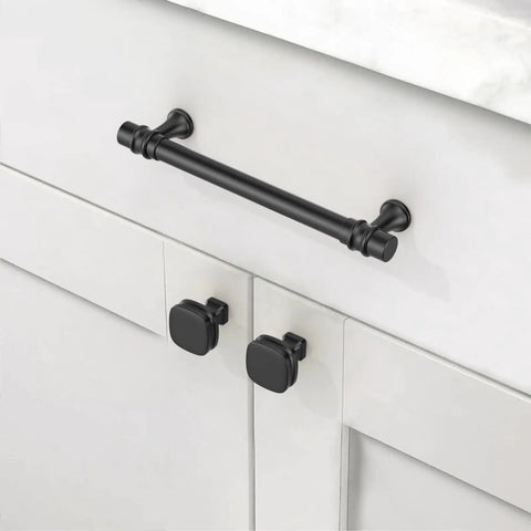 10 Pack 5 Inch Matte Black Cabinet Pulls Kitchen Drawer Handles Rock Solid Heavy Duty Metal Cupboard Hardware Killer Durable Finish Sweet Modern Home Makeover Grips on white cabinets.