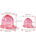Echo Compatible Fuel Tube Hose Kit Four Sizes Two Feet Each For 2 Cycle Trimmer Chainsaw Lawn Mower Blower Engines Oil Gas Corrosion Resistant Tubing With Primer Bulbs 0057003 0057004 product dimensions showing two pink primer bulbs with labeled measurements.