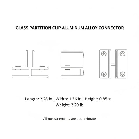 Heavy Duty Aluminum Glass Connector Clip For Shelves And Cabinets Must-Have For Office Partitions And Display Cabinets Easy Install Hardware Fitting For Secure Glass Panel Joins with dimensions