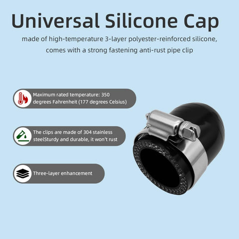Heavy Duty Silicone Coolant Cap Kit With Clamp For Vacuum Heater Port 25mm ID 33mm OD 42mm Long 30mm Depth 3 Ply High Temp Silicone Up To 350F Tough Pressure Connection Cap Built For Rugged Jobs Easy Install shown with stainless steel clamp