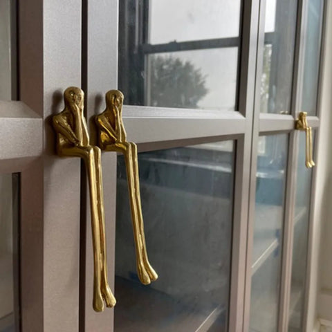 Brass Thinker Shape Cabinet Pulls Gold Finish Artful Abstract Drawer Handles For Cabinets And Furniture on glass doors