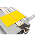 Badass Hot Plastic Bender Machine For Acrylic And PVC Sheets Featuring Adjustable Dual Heaters And Precise Angle Positioner with a yellow sheet.