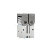 Top Shelf Heavy Duty Pneumatic Finger Cylinder Featuring A Smooth 180 Degree Swing Arm For No Sweat On Off Control Quick Mount And Solid Mechanical Block, silver aluminum actuator.