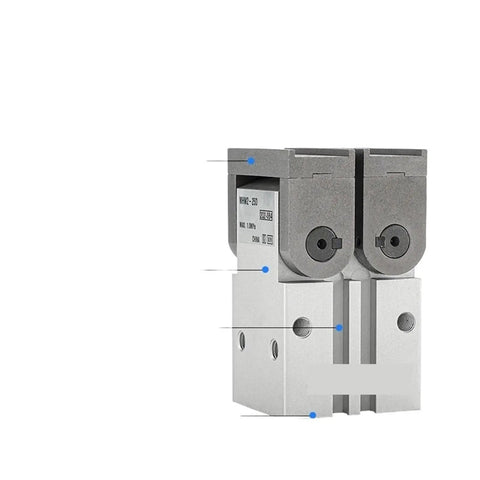 Top Shelf Heavy Duty Pneumatic Finger Cylinder Featuring A Smooth 180 Degree Swing Arm For No Sweat On Off Control Quick Mount And Solid Mechanical Block, silver aluminum actuator.