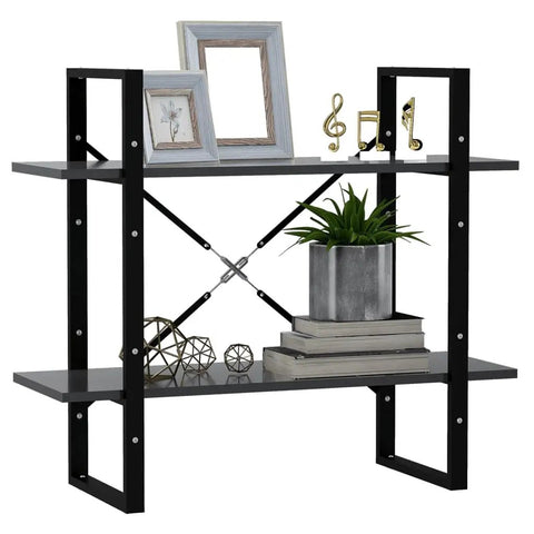 Two Tier Book Cabinet Gray 31.5 Inch Engineered Wood With Dope Industrial Style Storage Shelves For Books Magazines And Decor