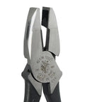 High-Leverage 9-Inch Side Cutter Lineman's Pliers With Color-Coded Handles, Made in USA, showing engraved tool logo detail