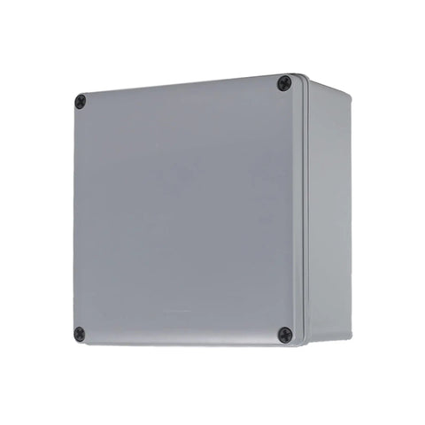 Front view of IP65 Weatherproof 8 By 8 By 4 Inches ABS Junction Box Outdoor Electrical Enclosure Dustproof Waterproof Conduit Box For Projects